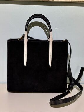 Classic Black & White Suede Tote with Goldtone Hardware Accents
